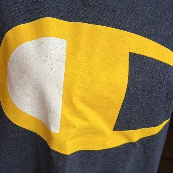 CHAMPION Navy Blue and Yellow T Shirt SZ M - Picture 2 of 3